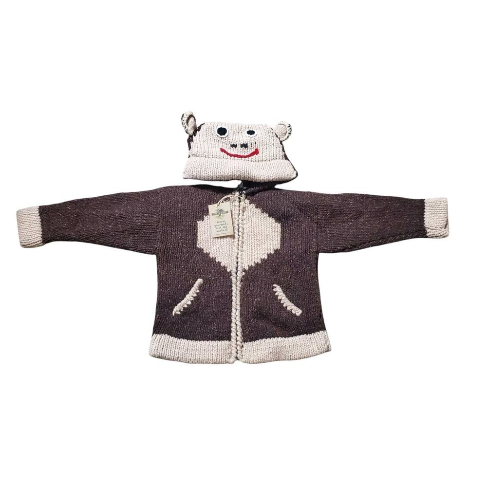 Earth Ragz Knit Sweater Kids Size 2 Kids Wool Blend Full Zip Hooded